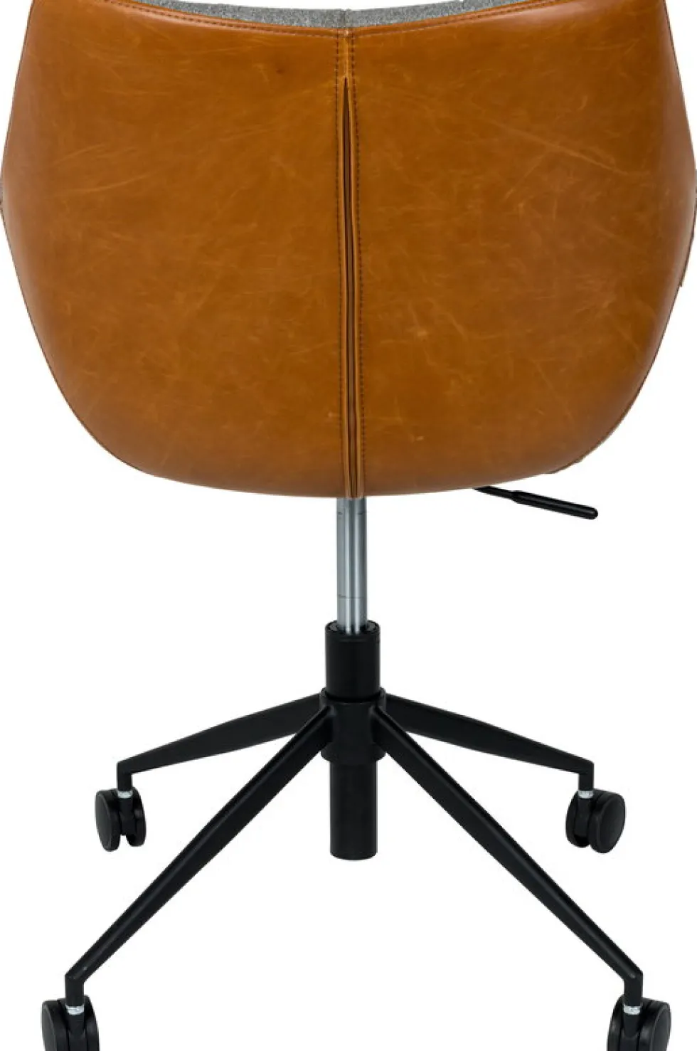 Chaise de bureau à roulettes en polyester gris et cuir marron 79cm Doulton - Zuiver