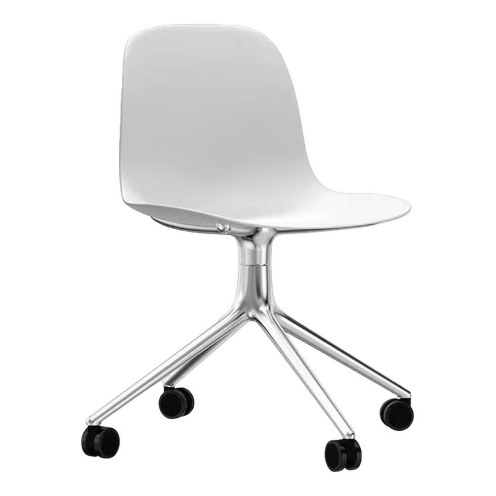 Chaise de bureau à roulettes en polypropylène blanche Swivel 4W blanc - Normann Copenhagen