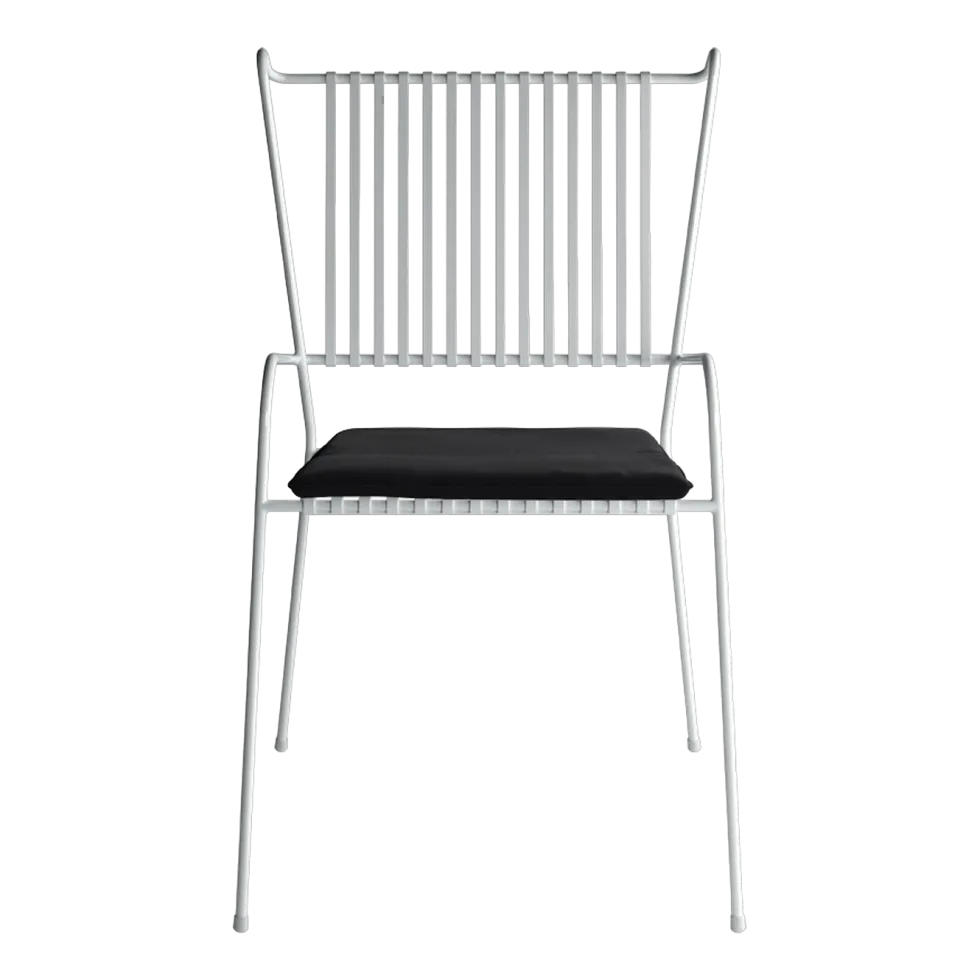 Chaise de jardin avec accoudoirs en acier blanc et coussin noir Capri - Cools Collection