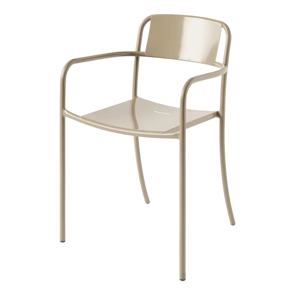 Chaise de jardin avec accoudoirs en acier inoxydable beige gris Patio - Tolix