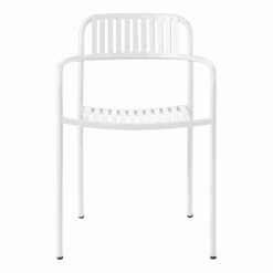 Chaise de jardin avec accoudoirs à lames en acier inoxydable blanc pur Patio - Tolix