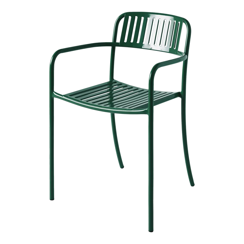 Chaise de jardin avec accoudoirs à lames en acier inoxydable vert mousse Patio - Tolix