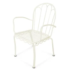 Chaise de jardin en métal blanc antique et coussin en tissu jaune Rivie Mimosa The Al Fresco - Business & Pleasure