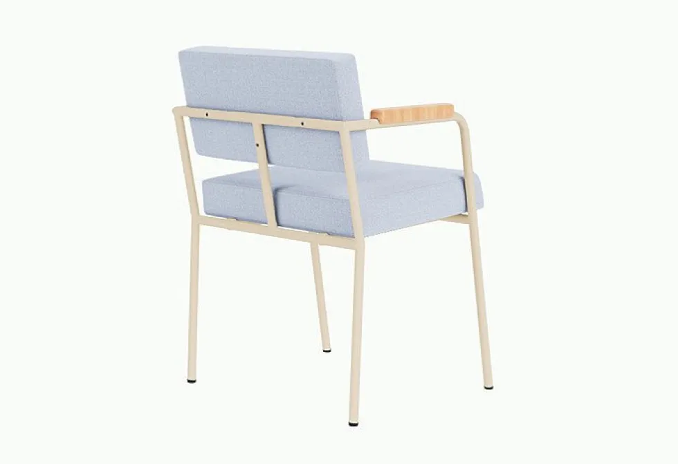 Chaise de salle à manger avec accoudoirs en acier beige et tissu bleu glacé Monday - Fest Amsterdam