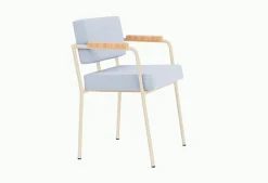 Chaise de salle à manger avec accoudoirs en acier beige et tissu bleu glacé Monday - Fest Amsterdam