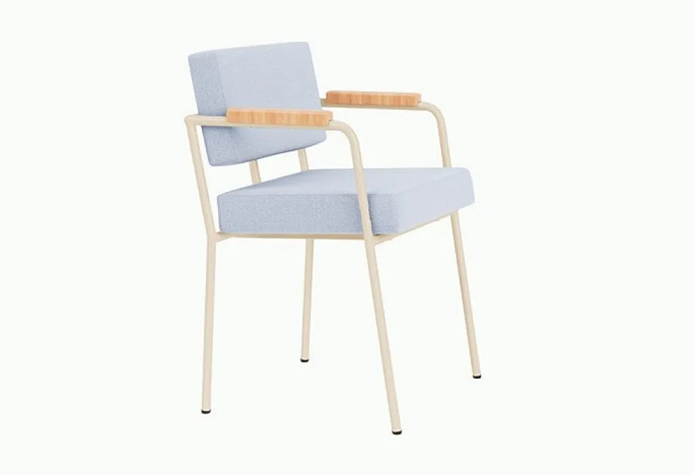 Chaise de salle à manger avec accoudoirs en acier beige et tissu bleu glacé Monday - Fest Amsterdam