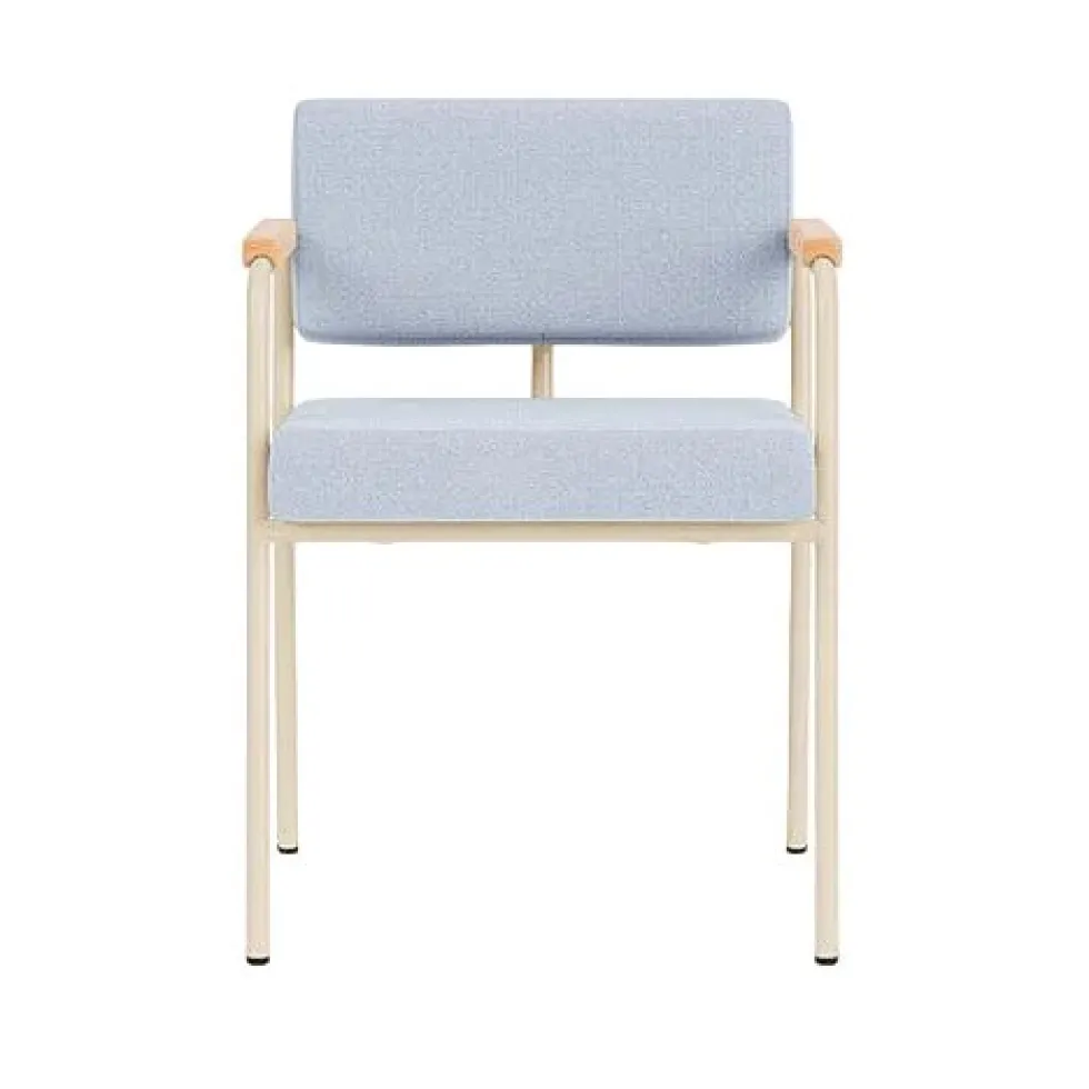 Chaise de salle à manger avec accoudoirs en acier beige et tissu bleu glacé Monday - Fest Amsterdam