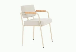 Chaise de salle à manger avec accoudoirs en acier beige et tissu beige naturel Monday - Fest Amsterdam