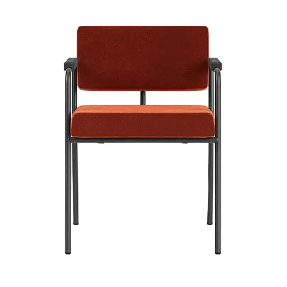 Chaise de salle à manger avec accoudoirs en acier noir et tissu rouge Monday - Fest Amsterdam