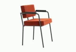 Chaise de salle à manger avec accoudoirs en acier noir et tissu rouge Monday - Fest Amsterdam