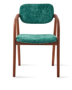 Chaise de salle à manger avec accoudoirs en tissu vert foncé et bois de frêne Greenish Henry - Pols Potten
