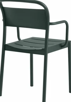 Chaise d'extérieur avec accoudoirs en acier vert foncé Linear - Muuto