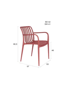 Chaise d'extérieur avec accoudoirs en plastique rouge Cala - The Cool Republic