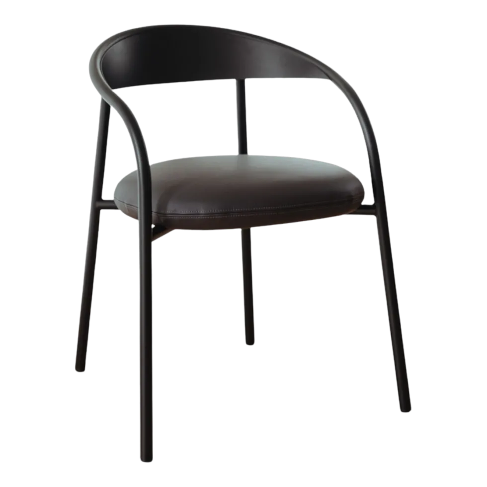 Chaise en acier noir et cuir marron foncé 74x60x54cm Linelle - Metallbude