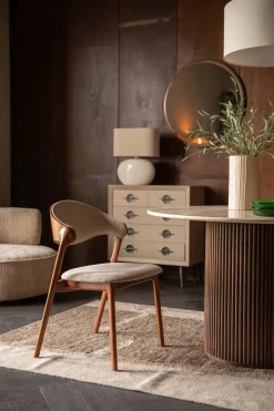 Chaise en bois et tissu beige Babington - Dutchbone