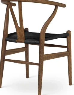 Chaise en chêne fumé huilé et assise tissée noire 76cm CH24 - Carl Hansen & Søn