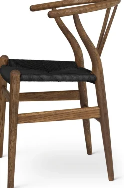 Chaise en chêne fumé huilé et assise tissée noire 76cm CH24 - Carl Hansen & Søn