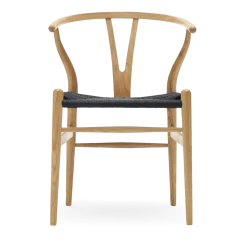 Chaise en chêne huilé et assise tissée noire 76cm CH24 - Carl Hansen & Søn