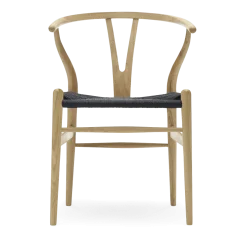 Chaise en chêne laqué et assise tissée noire 76cm CH24 - Carl Hansen & Søn