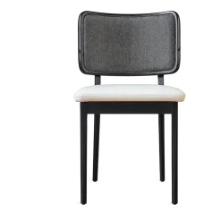 Chaise en chêne teinté noir tissu caviar et cuir vanille Tapissier - RED Edition