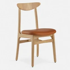 Chaise en cuir naturel cognac et frêne foncé 52 x 45 Série 200-190 Mix - 366 Concept