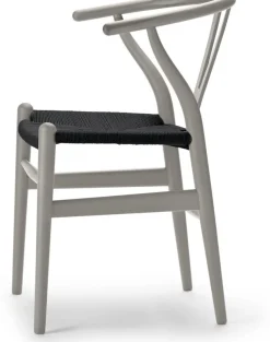 Chaise en hêtre soft silver gray et assise tissée noire 76cm CH24 - Carl Hansen & Søn