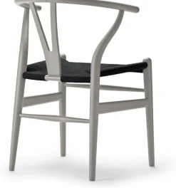 Chaise en hêtre soft silver gray et assise tissée noire 76cm CH24 - Carl Hansen & Søn