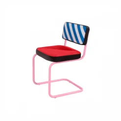 Chaise en métal rose et tissu rouge et bleu Hatch - Seletti