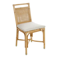 Chaise en rotin avec coussin en lin blanc 44 x 92 x 46 Riviera - KOK