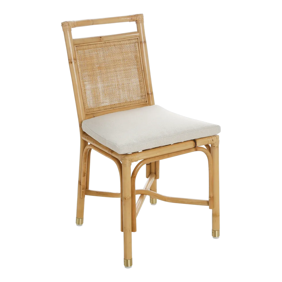 Chaise en rotin avec coussin en lin blanc 44 x 92 x 46 Riviera - KOK