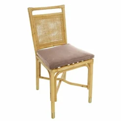 Chaise en rotin coussin velours beige rosé Riviera - KOK