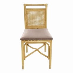 Chaise en rotin coussin velours beige rosé Riviera - KOK