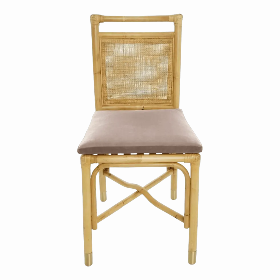 Chaise en rotin coussin velours beige rosé Riviera - KOK