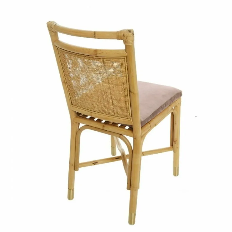 Chaise en rotin coussin velours beige rosé Riviera - KOK