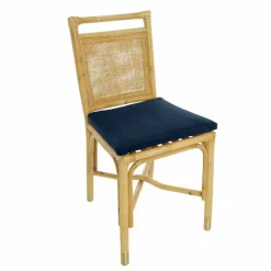 Chaise en rotin coussin velours bleu marine Riviera - KOK