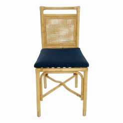 Chaise en rotin coussin velours bleu marine Riviera - KOK