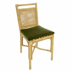 Chaise en rotin coussin velours vert Riviera - KOK