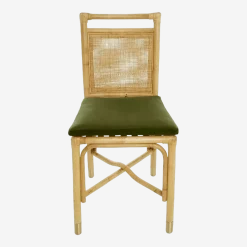 Chaise en rotin coussin velours vert Riviera - KOK
