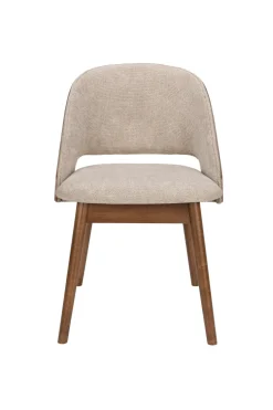 Chaise en tissu beige et bois d'hévéa Velore - Dutchbone