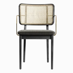 Chaise grise avec accoudoirs en chêne teinté noir Cannage - RED Edition