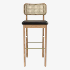 Chaise haute cuir noir en chêne teinté naturel Cannage - RED Edition