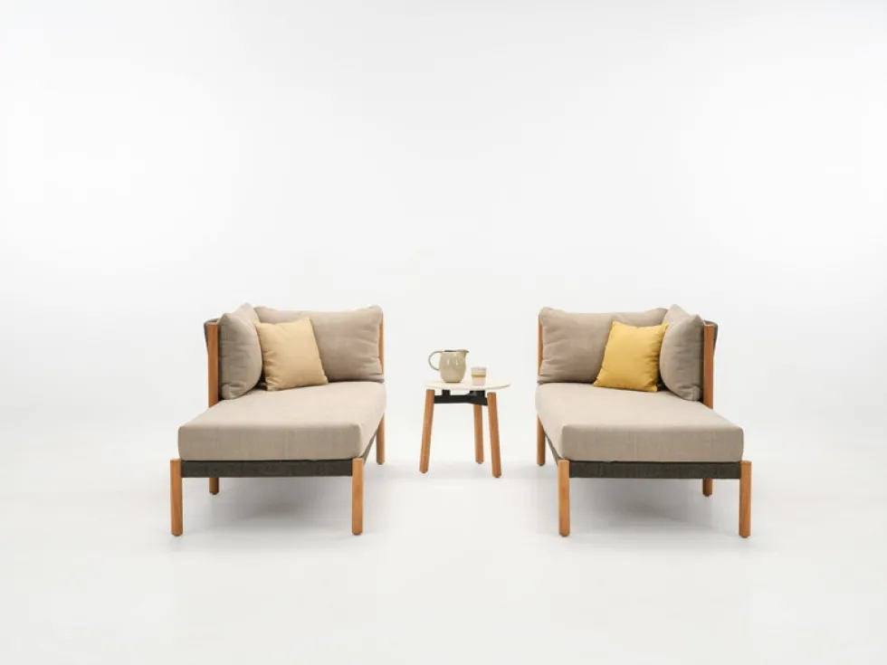 Chaise longue modulable gauche en teck et cordes anthracites Lento - Vincent Sheppard