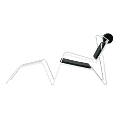 Chaise lounge avec repose pieds en acier blanc et coussins noir Capri Easy - Cools Collection