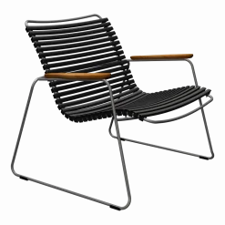 Chaise lounge en métal et plastique noir avec accoudoirs en bambou Click - Houe