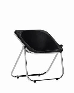 Chaise pliante en cuir noir et acier chromé Plona - Anonima Castelli
