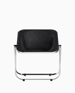 Chaise pliante en cuir noir et acier chromé Plona - Anonima Castelli