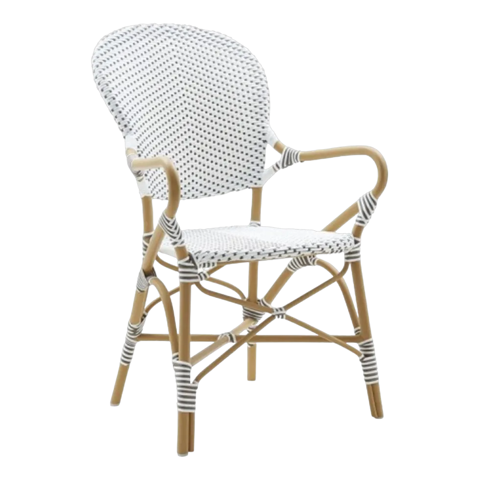 Chaise repas avec accoudoirs en aluminium noir et blanc Isabelle - Sika Design