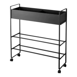 Chariot de rangement avec panier en acier noir 74,5x22x74,5cm - Yamazaki