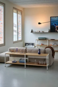 Conseole basse en bois éco-certifié et acier blanc crème 50x164cm Unit - TIPTOE