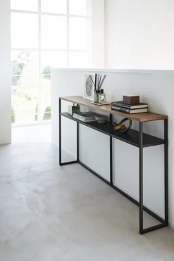 Console avec étagère en acier noir et bois 126x20,5x65cm - Yamazaki